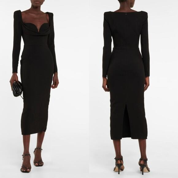 Alex Perry Corin Stretch Crepe Midi Dress Black - Picture 1 of 13